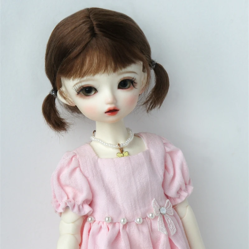 JD746 Short Boy cut  with 2 playful Ponytail Mohair BJD Wigs  1/12 1/8 1/6 OB11 OB24 Lati Yellow YOSD Qbaby Doll Accessories