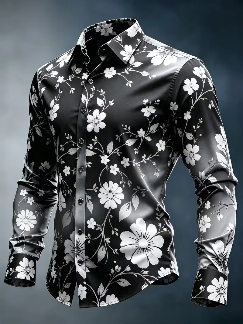 New cigarette ash vintage denim jungle butterfly print long sleeved shirt, retro natural men's workwear shirt