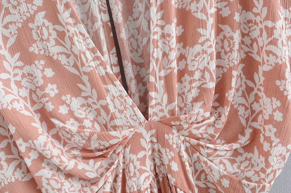 TEELYNN-Robe longue rose à fleurs pour femmes, sexy, décolleté en V profond, fendue sur le côté, style boho, vintage, éducatif, décontracté, plage, été, 2023