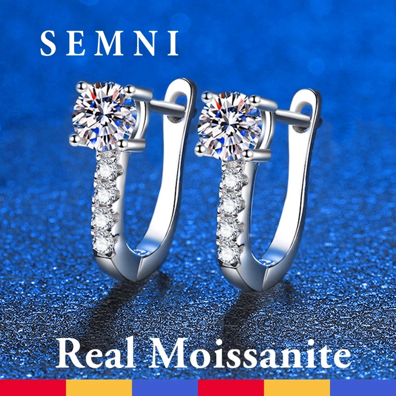 SEMNI Wholesale 0.5ct Moissanite Hoop Earrings for Women Sparkling Wedding Jewelry Gift White Gold Plated 925 Sterling Silver