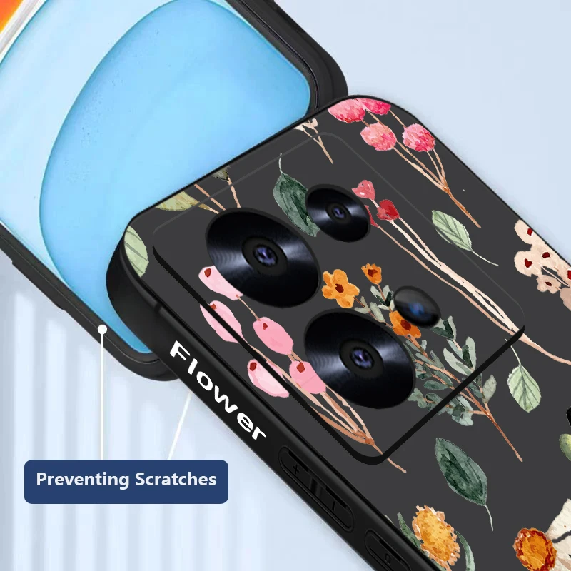 Luxury Flower Print Lanyard Case For Xiaomi Redmi Note 14 13 Pro 5G 11 10 11s 12 Mi 11 Lite 5G NE Poco F6 X6 11T 13T Pro Cover