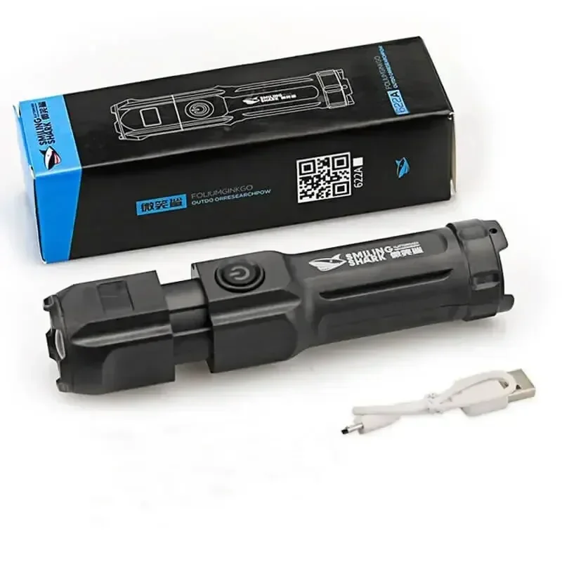 High Power LED Flashlight USB Rechargeable Torch Portable Zoomable Camping Light 3 Lighting Modes Use High Strength ABS Material