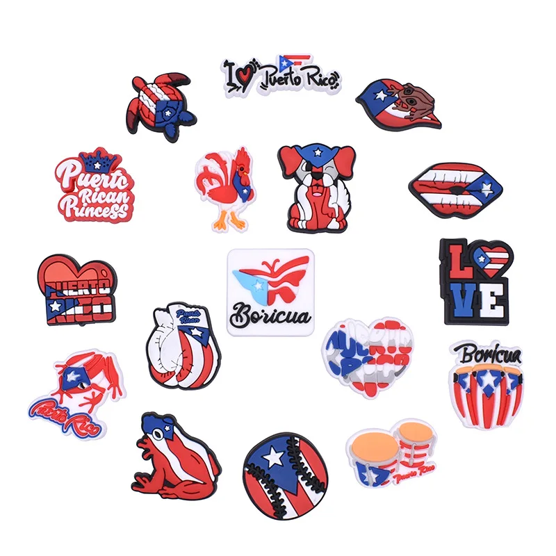 17 sztuk Puerto Rico Shoes Decoration Charms pasuje do chodaków, Puerto Rican Ozdoby do butów dla dorosłych kobiet mężczyzn Party Favor