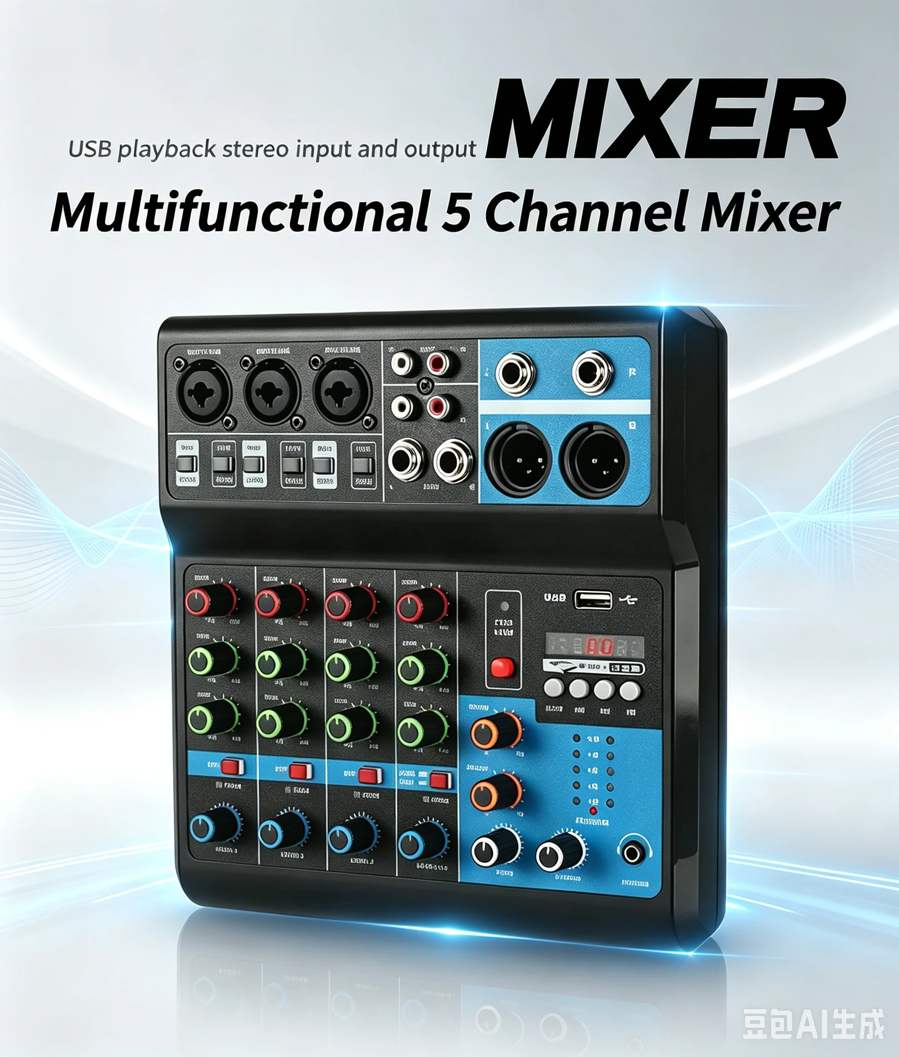 FUHAM F-5A 5-Channel Bluetooth Audio Mixer USB Sound Card Plug & Play DJ Mixer for PC Recording Home Studio Stage Performance