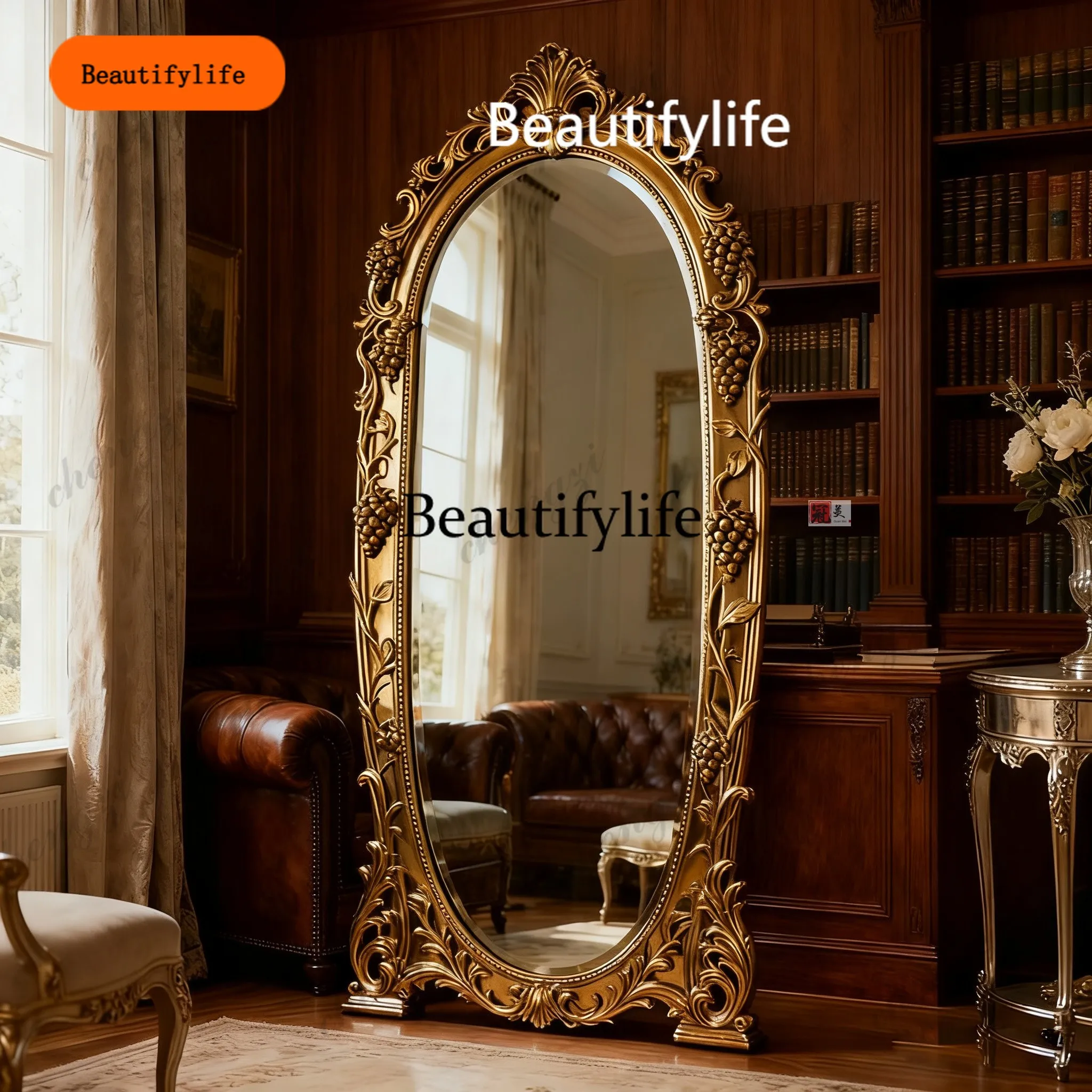 

B456 French, full-body mirror handmade custom size American retro floor mirror carved full-length mirror home
