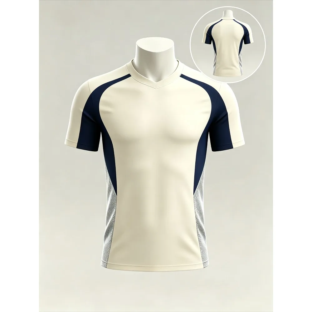 2026 Summer Chevron Color Block Men Sport Jersey V‑Neck Short Sleeve Soccer Training Simple Versatile Athletic Top