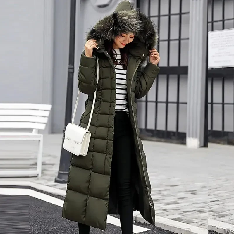 Winter Clothes Women Fur Quilted Jackets  2024 Fashion Thicke Warm Long Coat Parka Puffer Hooded Down Snow Outwear N41