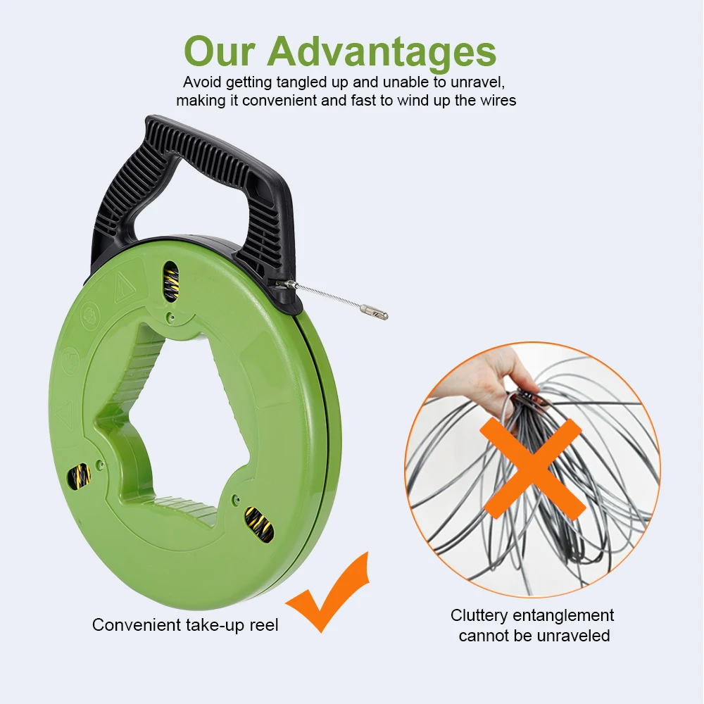 Cable Puller 4.5mm 40m Glass Fiber Fish Tape Roll Puller Conduit Rack Rodder Green Electrical Wall Wire Spring Head Puller Wall