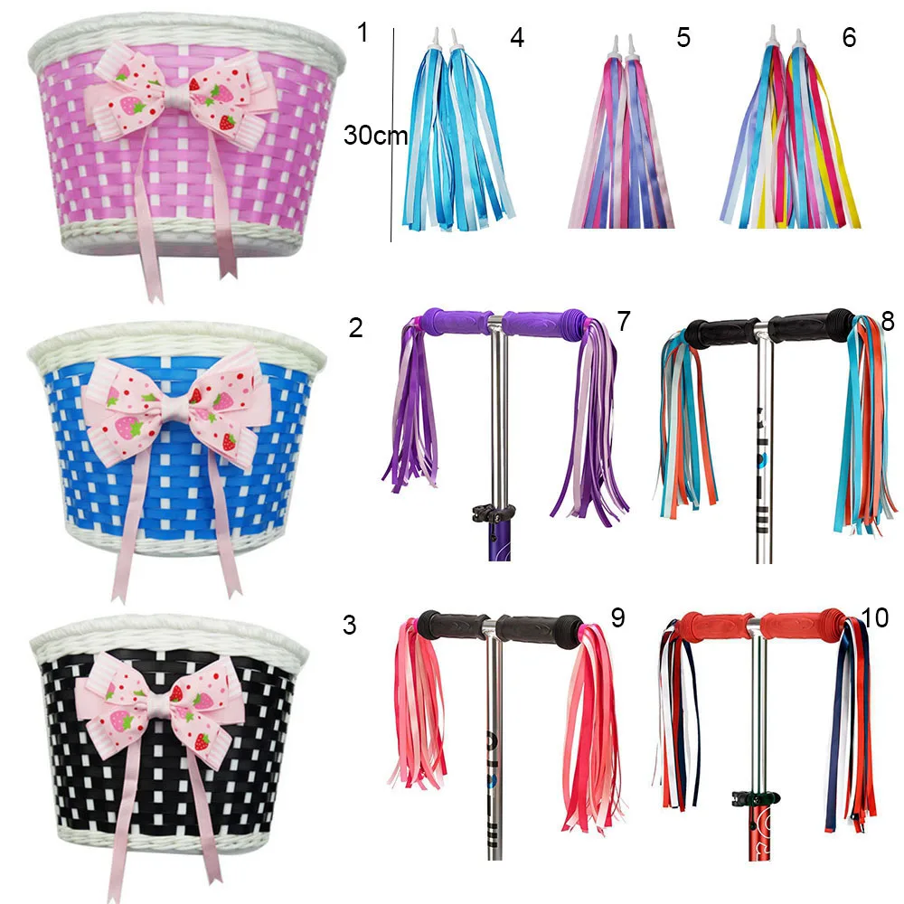 Multicolors Children Kids Bicycle Storage Scooter Handlebar Basket Bowknot Bag Bike Front Carrier Rear Cycling Hanging Basket