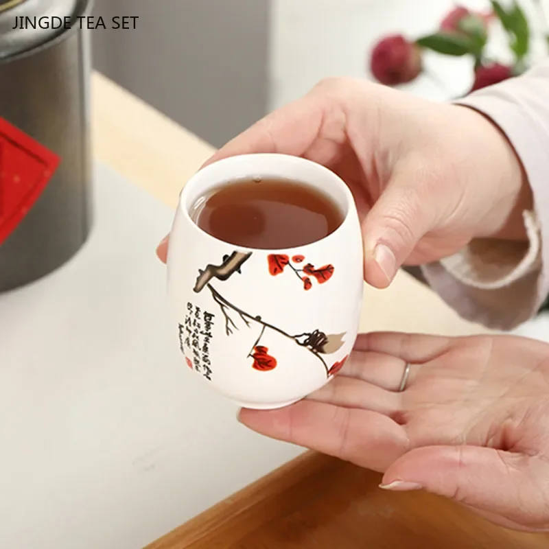 1pc Chinese Ceramic Tea Cup Handmade White Porcelain Teacups Coffee Mug cup Master Tea Set Accessories Household drinkware