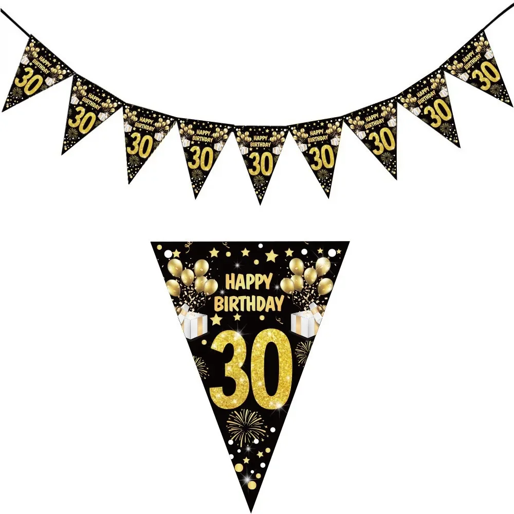 الذهب الأسود سعيد 18th 30 40 50 60 70 80 عيد ميلاد مثلث العلم راية الرايات لحفلة الذكرى لتقوم بها بنفسك لوازم الديكور