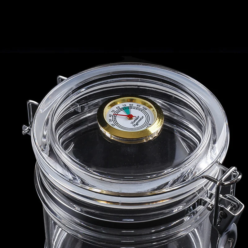 Acrylic Cigar Humidor Jar Hygrometer Sealed Can Clear Moisturizing Jar with Cigar Humidifier for Tea Leaves Coffee Beans Storage