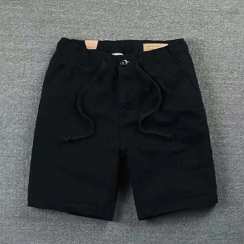 Calção casual de cintura elástica masculina, calça de laço, monocromática, edição coreana, moda, verão, novo, 2024