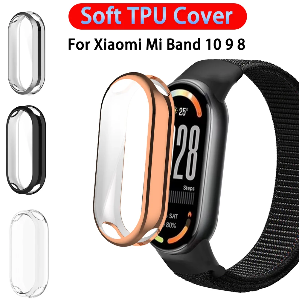 Soft TPU Cover for Xiaomi Mi Band 10 9 8 NFC Full Cover Screen Protector Case Xiaomi Mi Band 10 Band 9 8 Smartwatch Bumper Shell