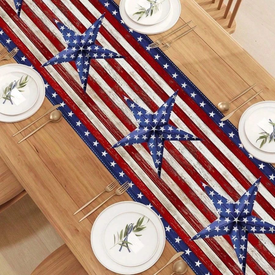 ACZ Watercolor Red White Blue American Flag Stars Table Runner Patriotic Decoration for Home