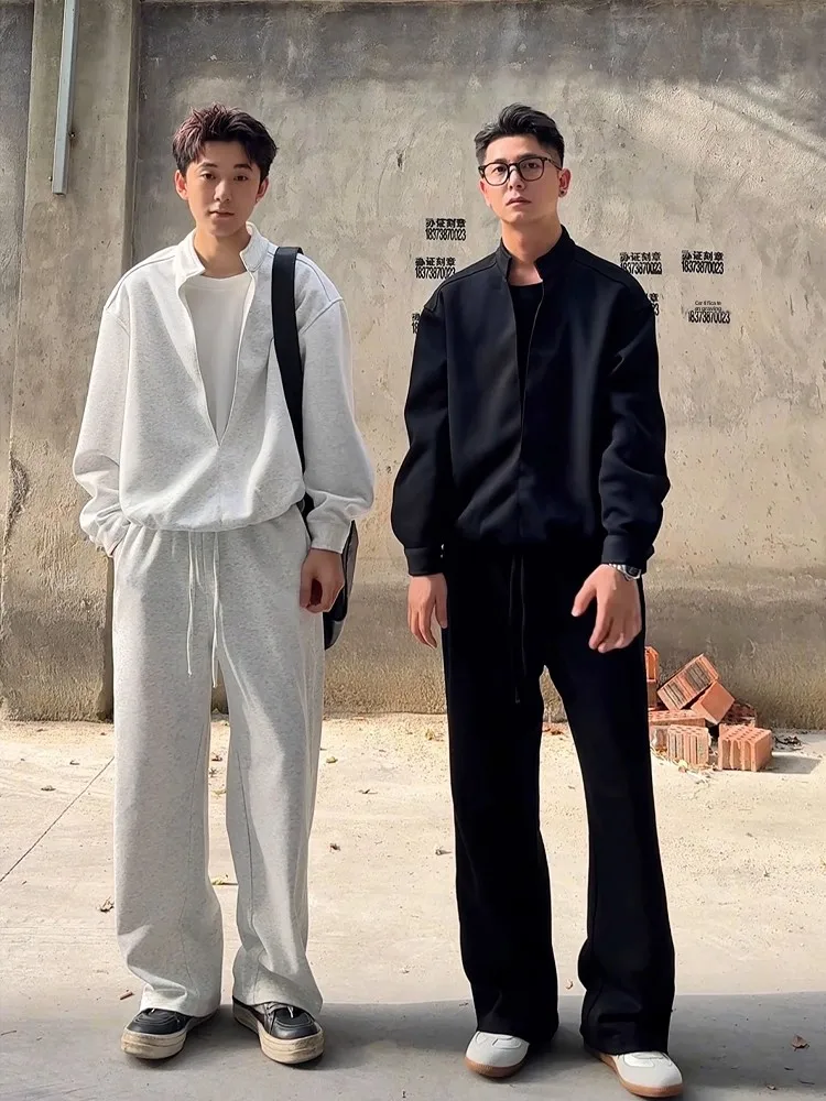 

ay Cleanfit V-Ne Sweatirt Set Men's Early Autumn Casual Pants One Set High-End Feeling Long Sve Youth Faion Set