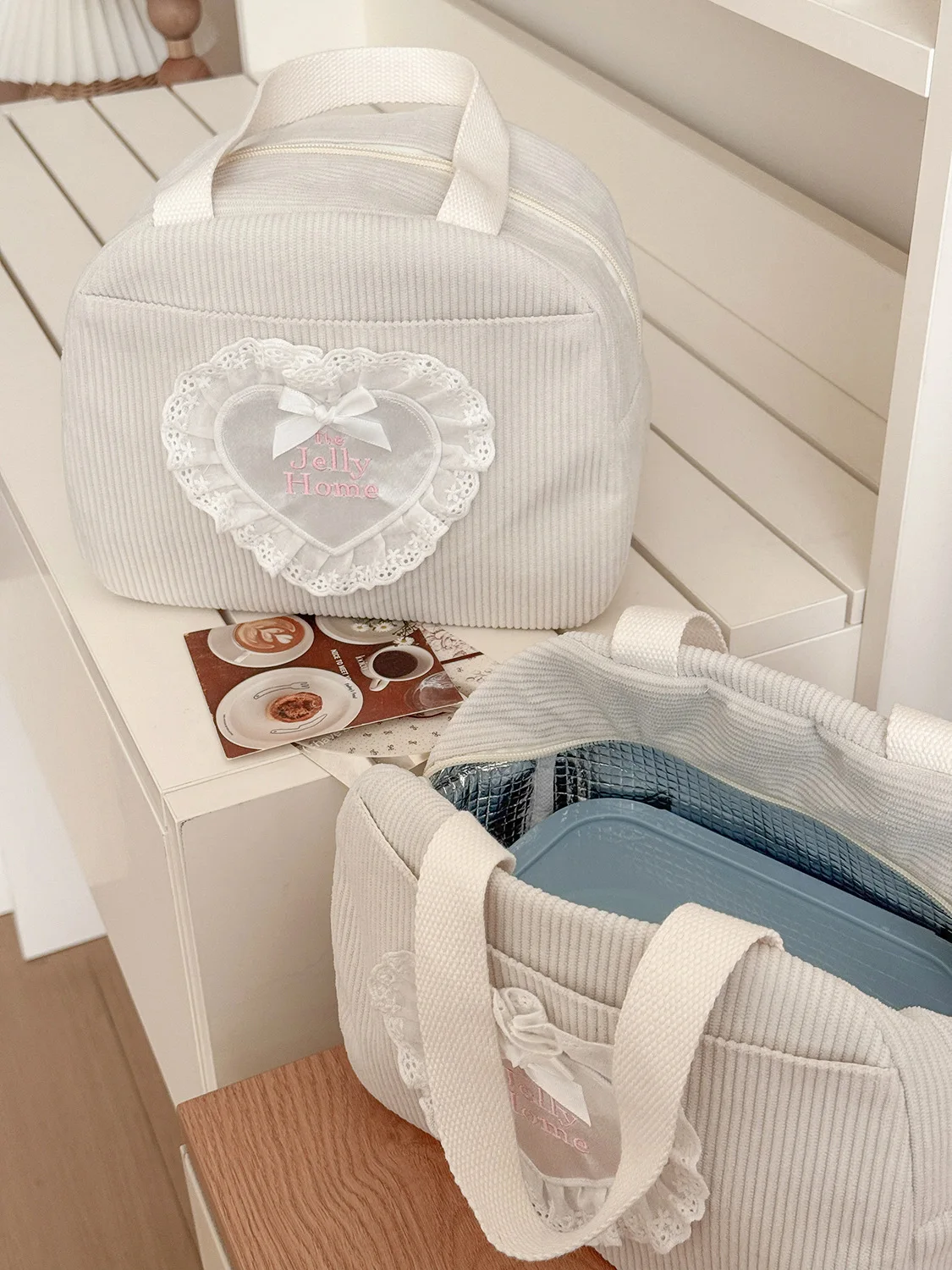 YT Commuting Große Kapazität Handtasche Spitze Herz Cord Lunchbox-Tasche Neue Studenten-Arbeits-Lunchbox Aufbewahrungstasche – Detail 5