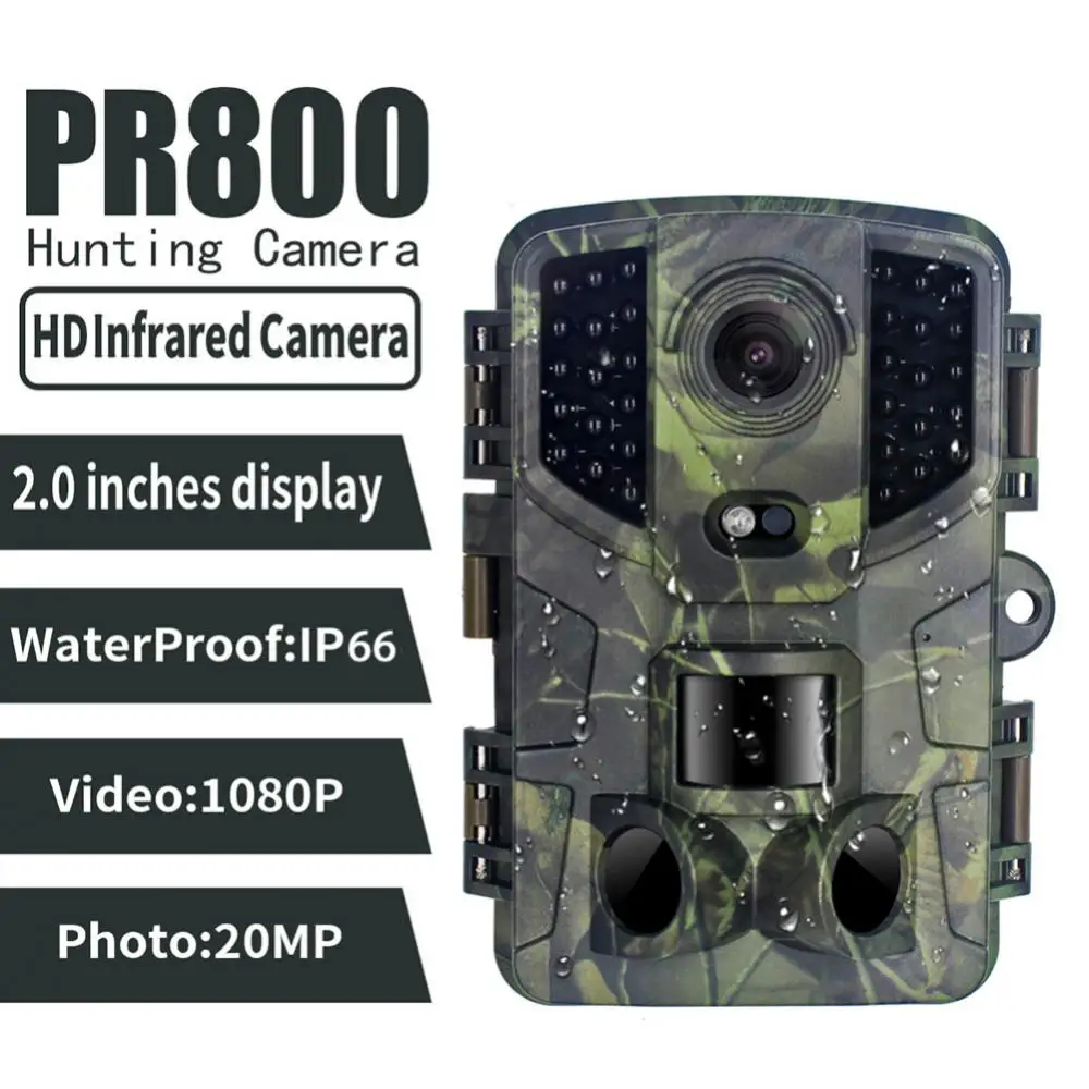 

PR800 Outdoor Trail Camera 20MP 1080P Hunting Camera IP66 Waterproof Infrared Night Motion Activated Surveillance Photo Traps