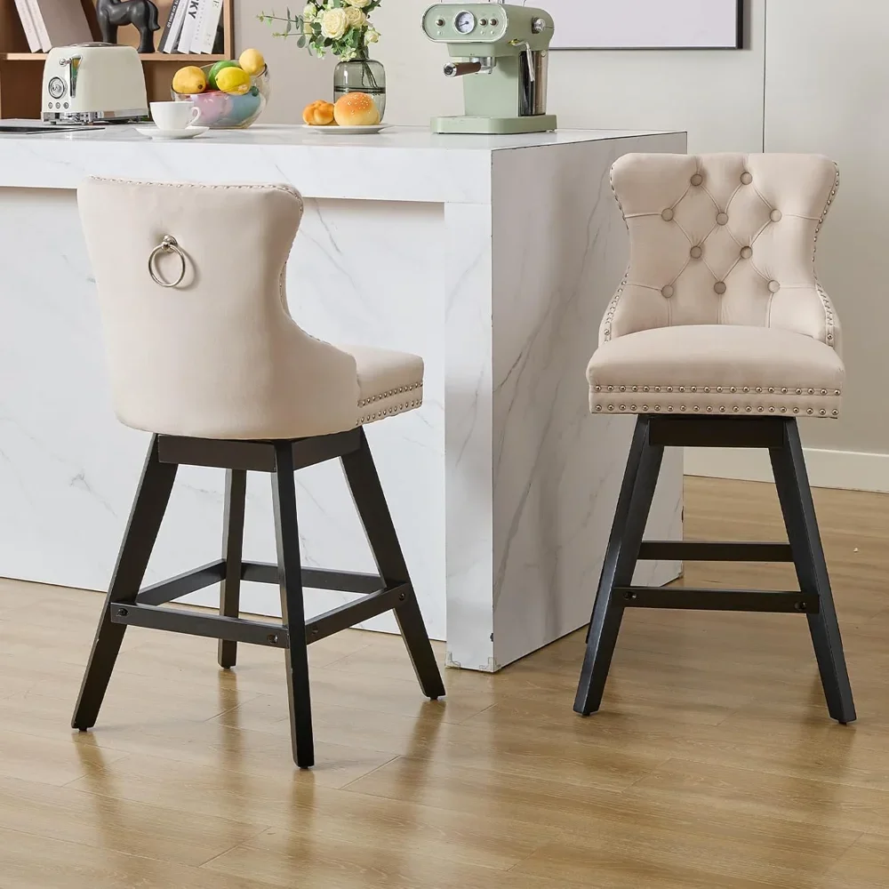 Moderne drehbare Barhocker, 2er-Set, gepolsterter Samt-Barhocker in Thekenhöhe mit Rückenlehne