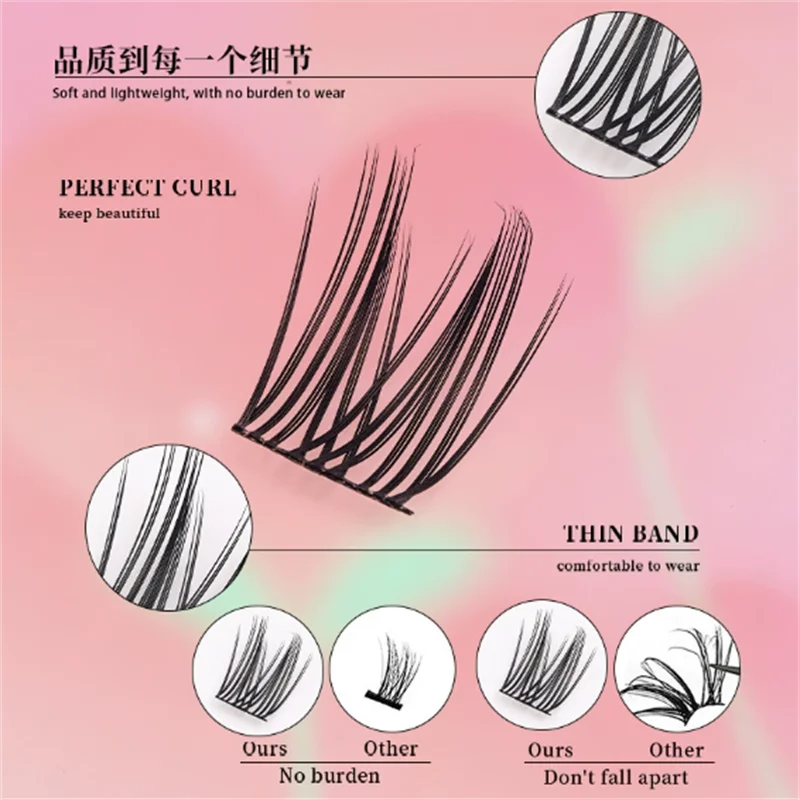 40P80P auto-bouchon faux cils en forme de D épais et large segment divisé simple grappe bricolage ensemble de cils curling ensemble de bricolage