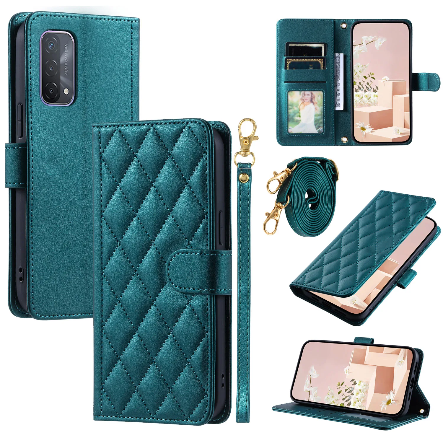 

For OPPO A93 5G / A74 5G / A54 5G / A93S 5G Phone Case Crossbody Back Long Lanyard Silicone Protective Case Flip Leather Case