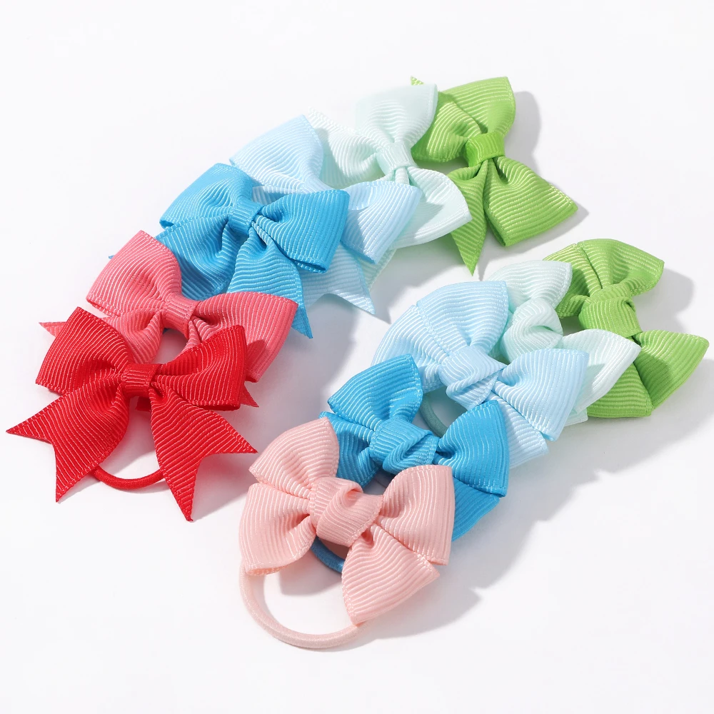 10Pcs/lot Grosgrain Ribbon Pigtail Bows Elastic Hair Ties Hair Bands Holders New Year Hair Accessories for Baby Girls Gift