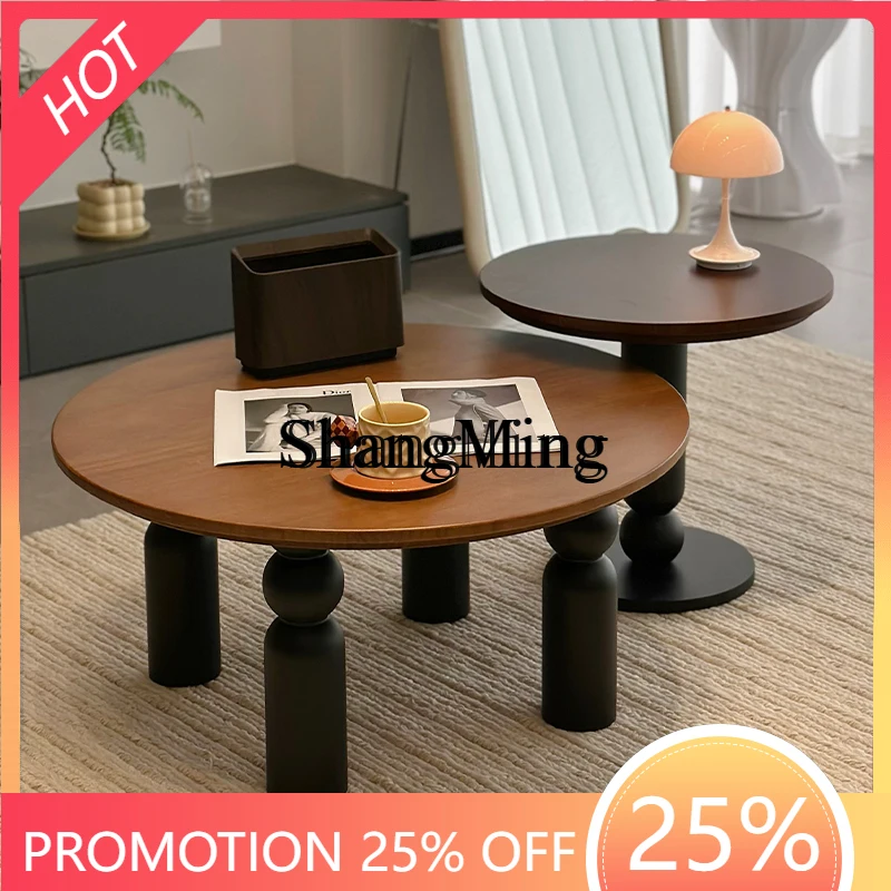 

CL sandy wind solid wood retro round coffee table combination bed and breakfast living room home small apartment