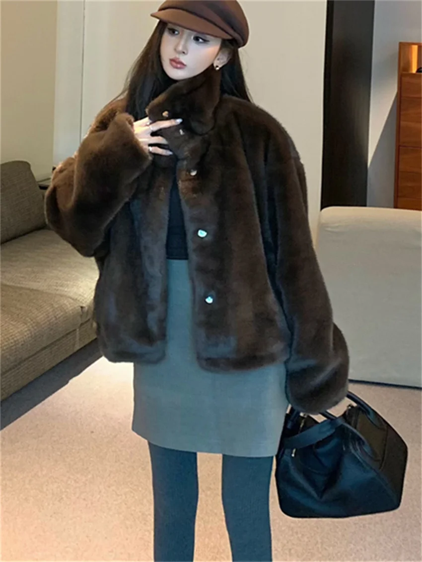 Alien Kitty Retro Soft Spring Coats Women Fashion High Street Chic 2024 Elegant Faux Fur Office Lady Warm Work Wear Daily New