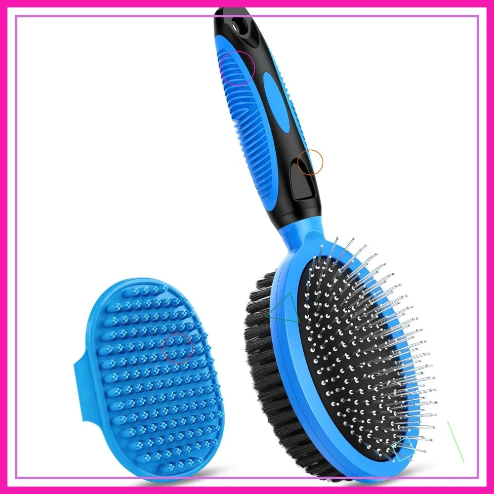2PCS Pet Grooming Tools - Double-Sided Brush for Shedding & Bathing, for Dogs, Cats, Horses (Blue)