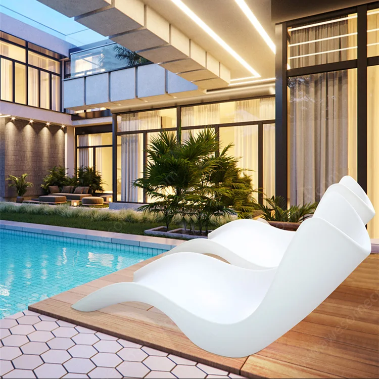 

Outdoor Garden Furniture Plastic Beach bar Lounge Sun Lounger Pool Chair with LED Light 72 Colors Recliner Sun Loungers