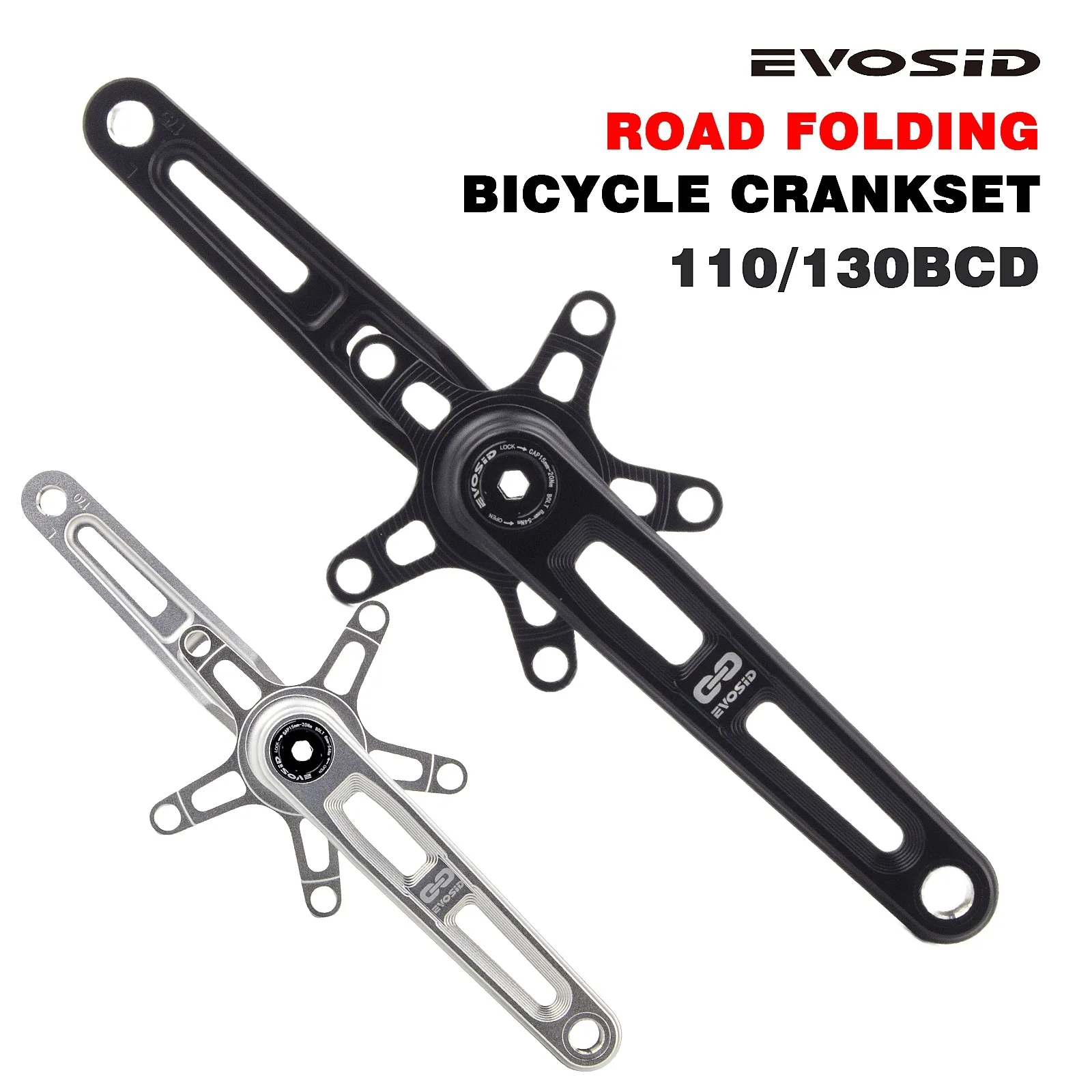 EVOSID Ultralight Road Bicycle Crankset 165/170/175MM Folding Bike Hollow Tech Crank 130BCD Chainring Spider 110BCD 5 Claws 12S