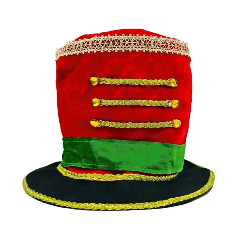 

39BD Christmas Majorette Costume Hat Gold Button Detail Unisex Themed Event Headpiece