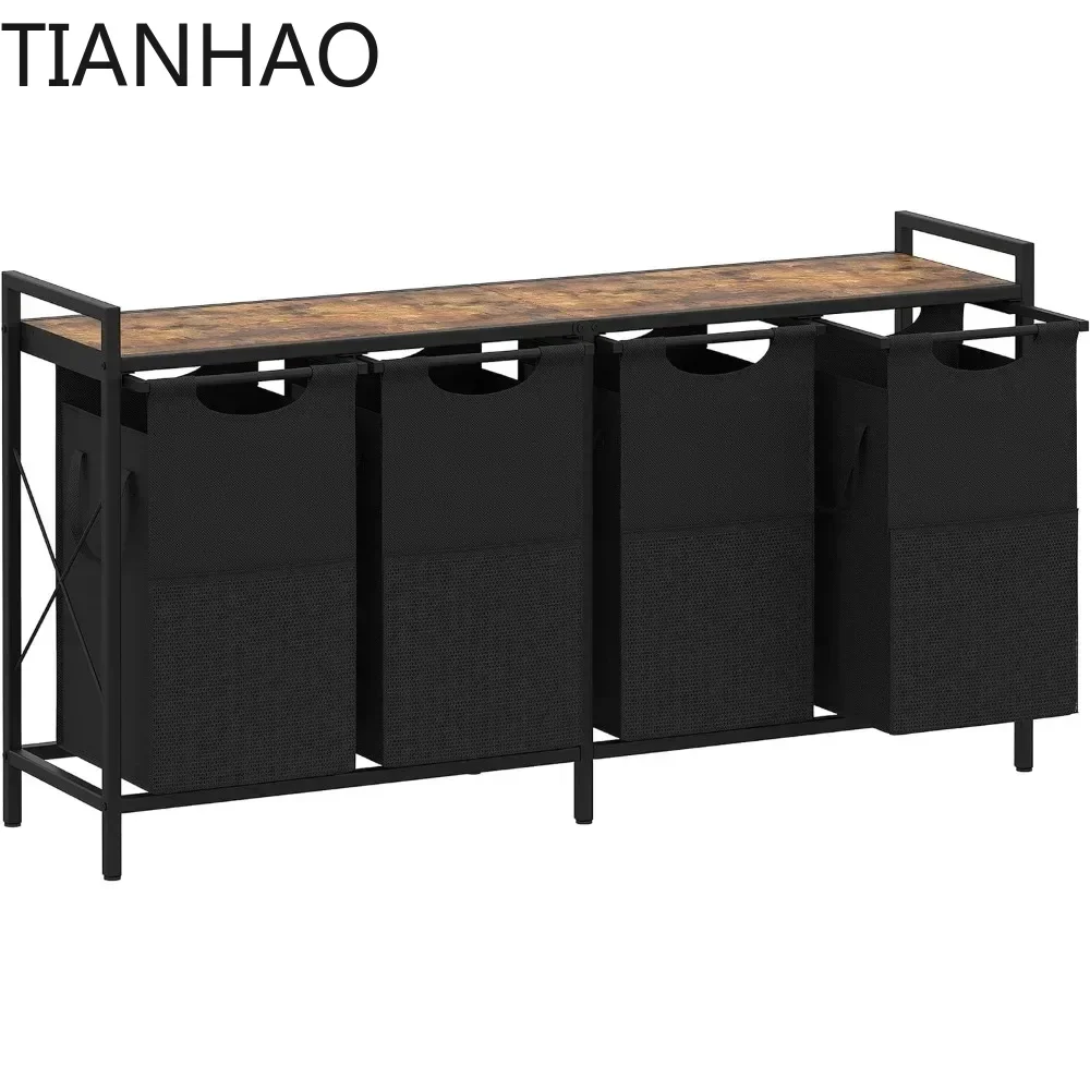 A Laundry Basket with Large Desktop Sorter for Laundry Room organization, Bathroom and Dorm Laundry Bags on Storage Shelf Rusti