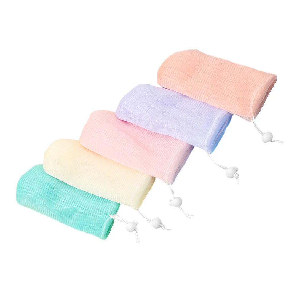 5 Pcs Net Portable Lathering Soap Small Drawstring Pe Loofah Bar Pouch