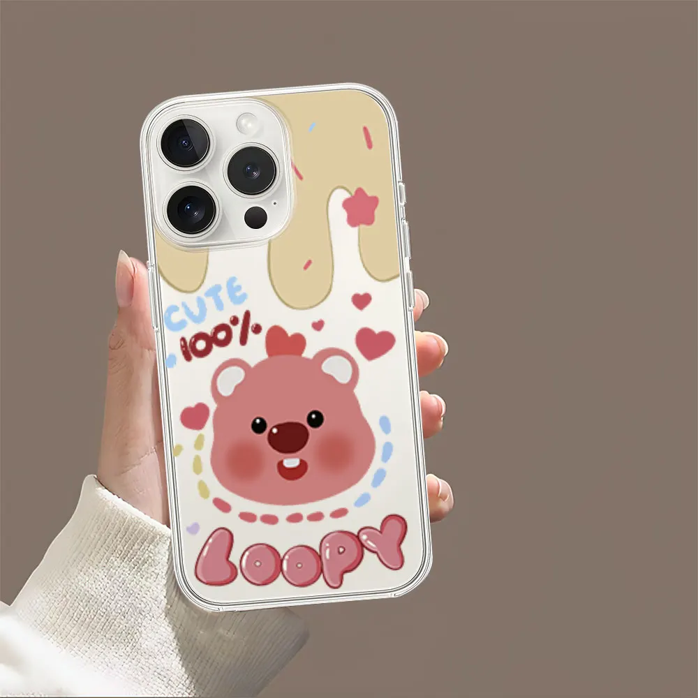 Phone Case for iPhone 11 12 13 14 15 16 Max Pro Plus Transparent Soft Shell MINISO Cute Cartoon L-Loopy