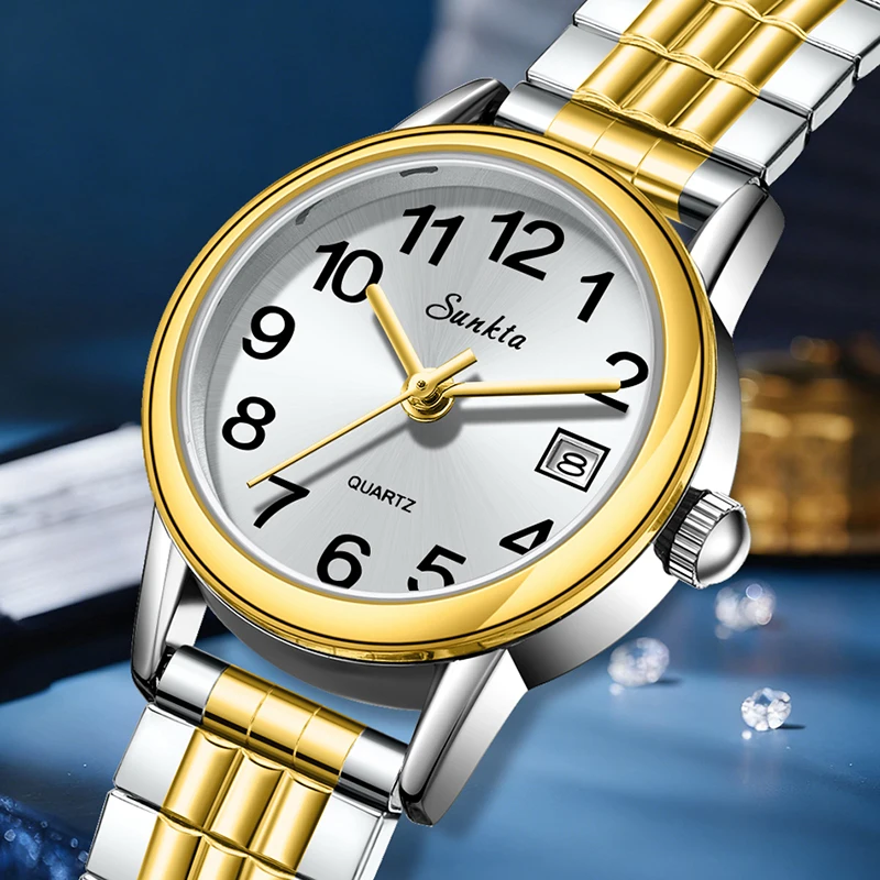 

SUNKTA Women's wristwatch 2026 Elegant Ultra Thin Fashion quartz ladies clock stainless steel women watches Gift reloj de mujer