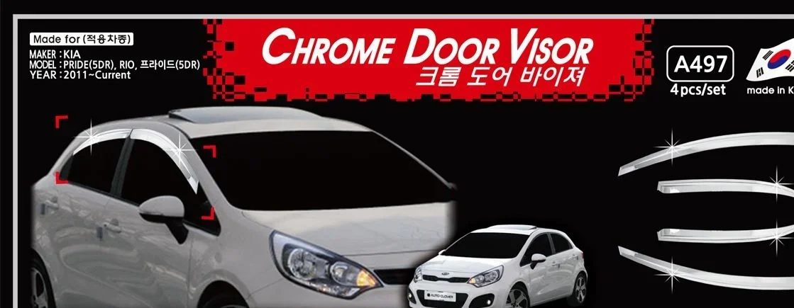 Chrome Door Visor Side Window Deflector Shade Sun Rain Shield Silver Trips Eaves for Kia Pride (5) Rio