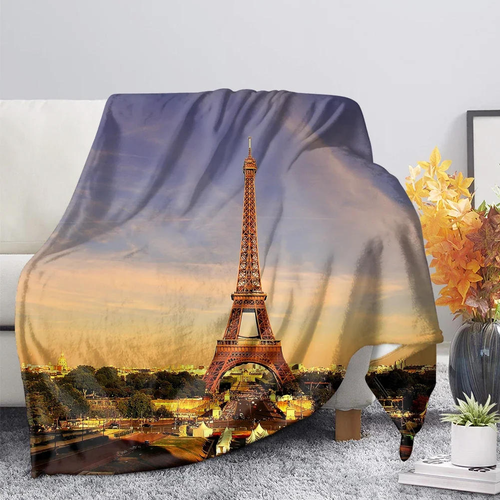 Retro Eiffel Tower Design Warm Fleece Blanket on Bed Sofa Bedding Single Fall Blanket Dreamlike Gift Winter Bed Sheets King Size