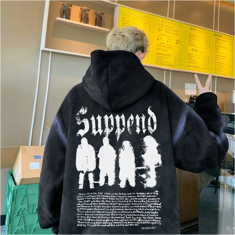 

Мужская толстовка в американском ретро-стиле, размер 300 Pou, весна-осень, уличный стиль, с принтом Haome, замшевая куртка