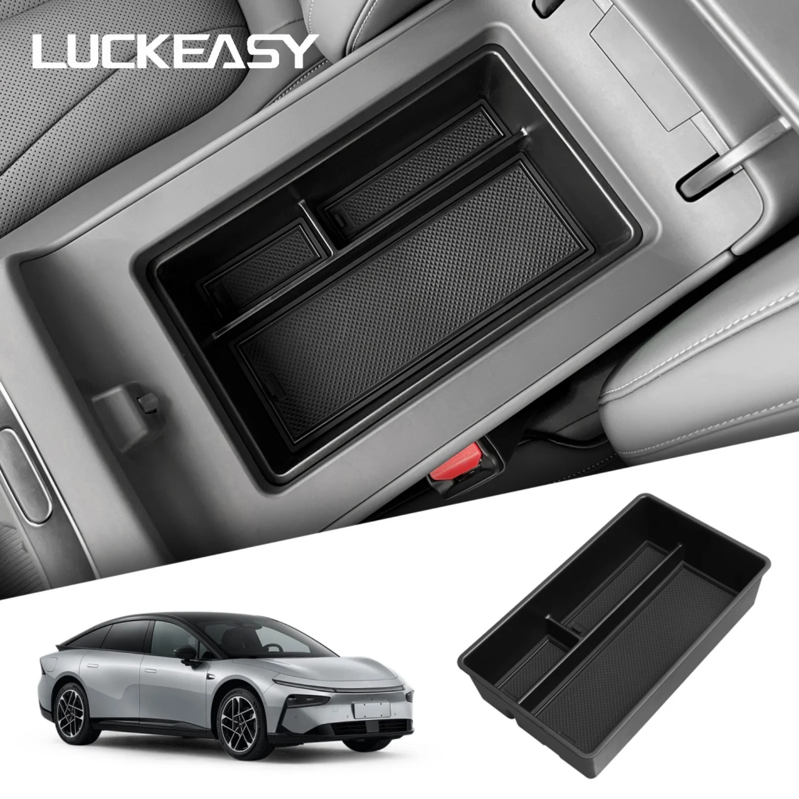 LUCKEASY für Xpeng P7+ 2024-2026 Mittelkonsole Armlehnen-Aufbewahrungsbox Auto-Organizer Innenraum-Zubehör ABS