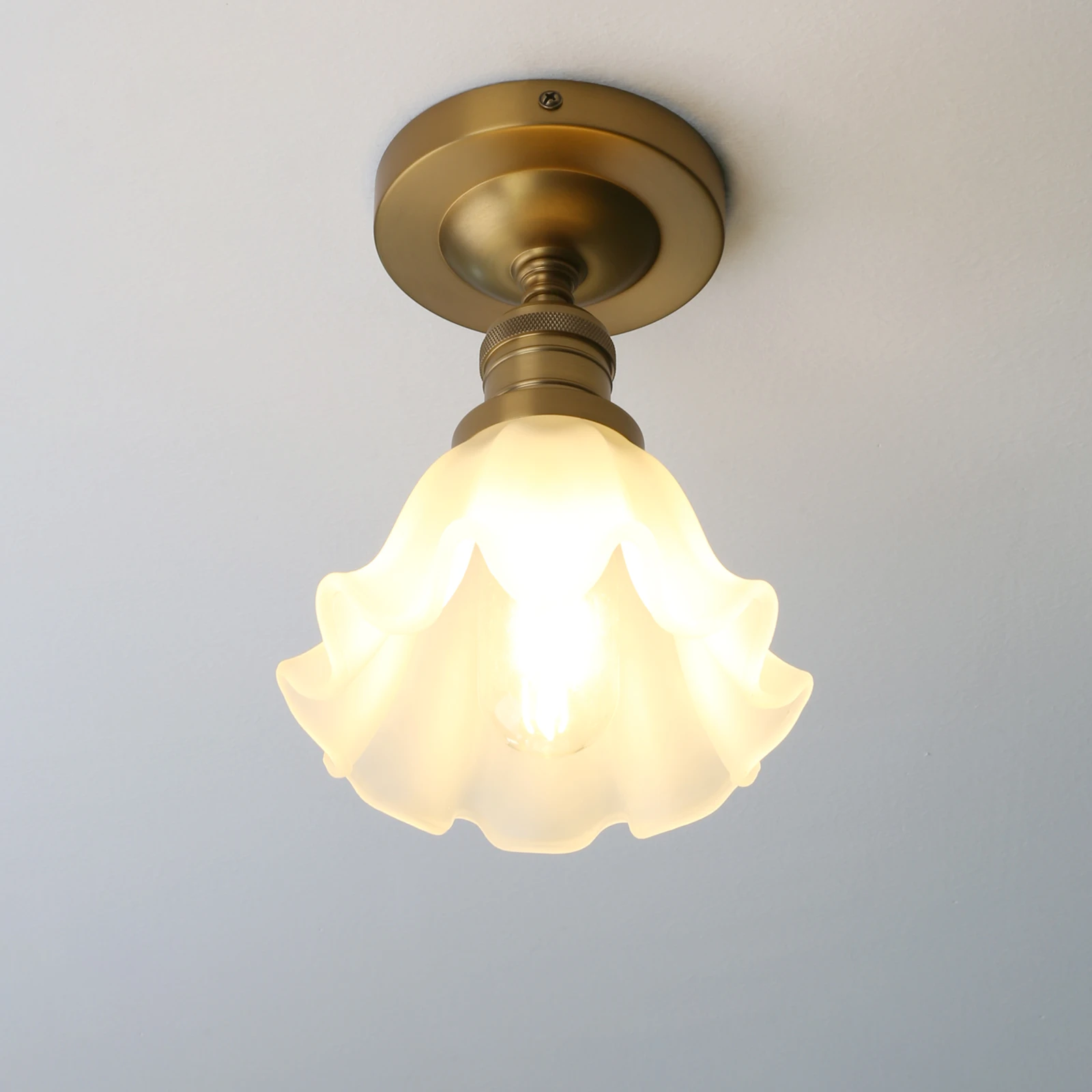Phansthy Industrial Semi Flush Mount , Frosted Flower Glass Shade Vintage Ceiling Lamp,  Porch Hallway Corridor Kitchen Bathroom