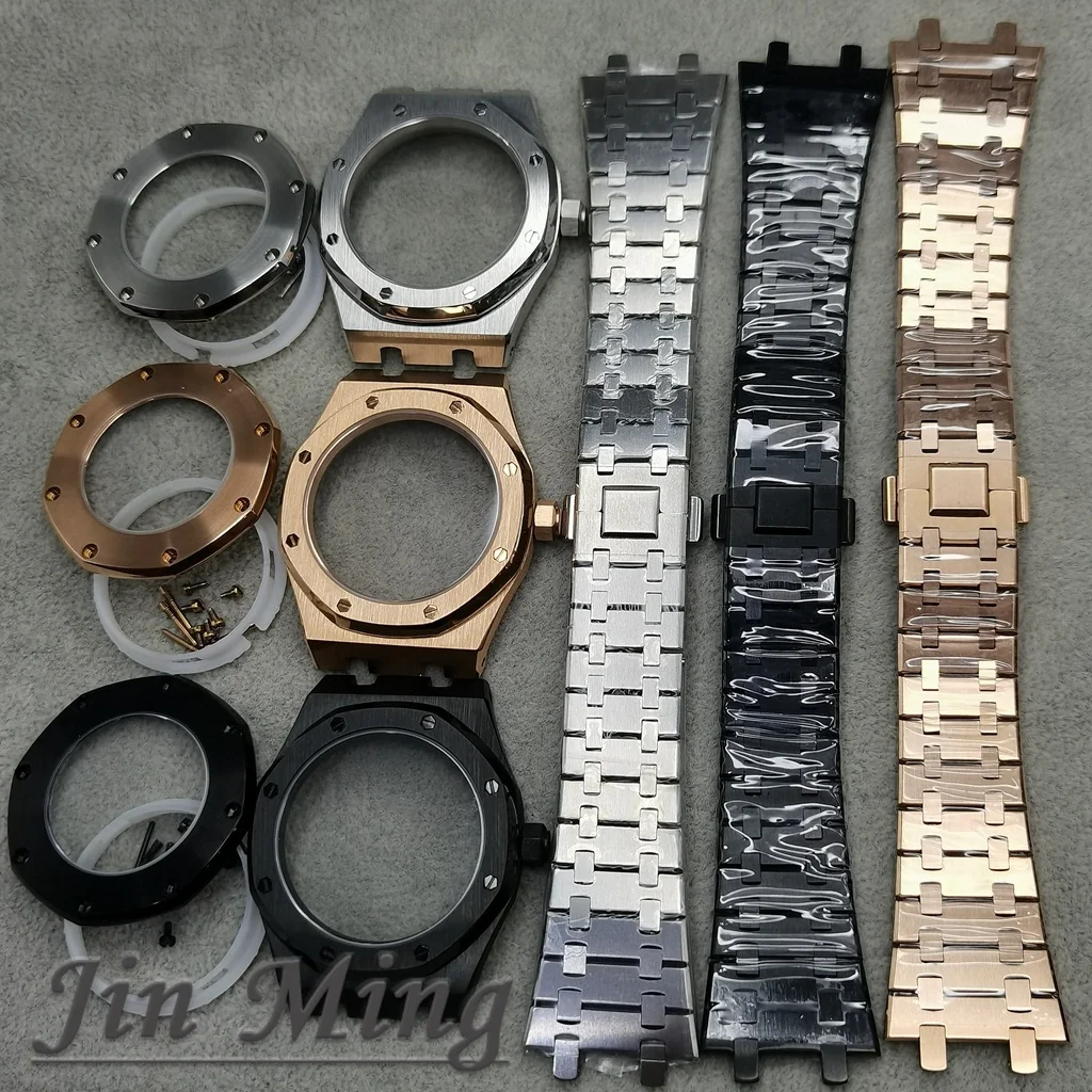 Octagonal Stainless Steel 41mm Automatic Watch Case with MOD Bracelet Transparent Back Sapphire Compatible with NH34 NH35 NH36