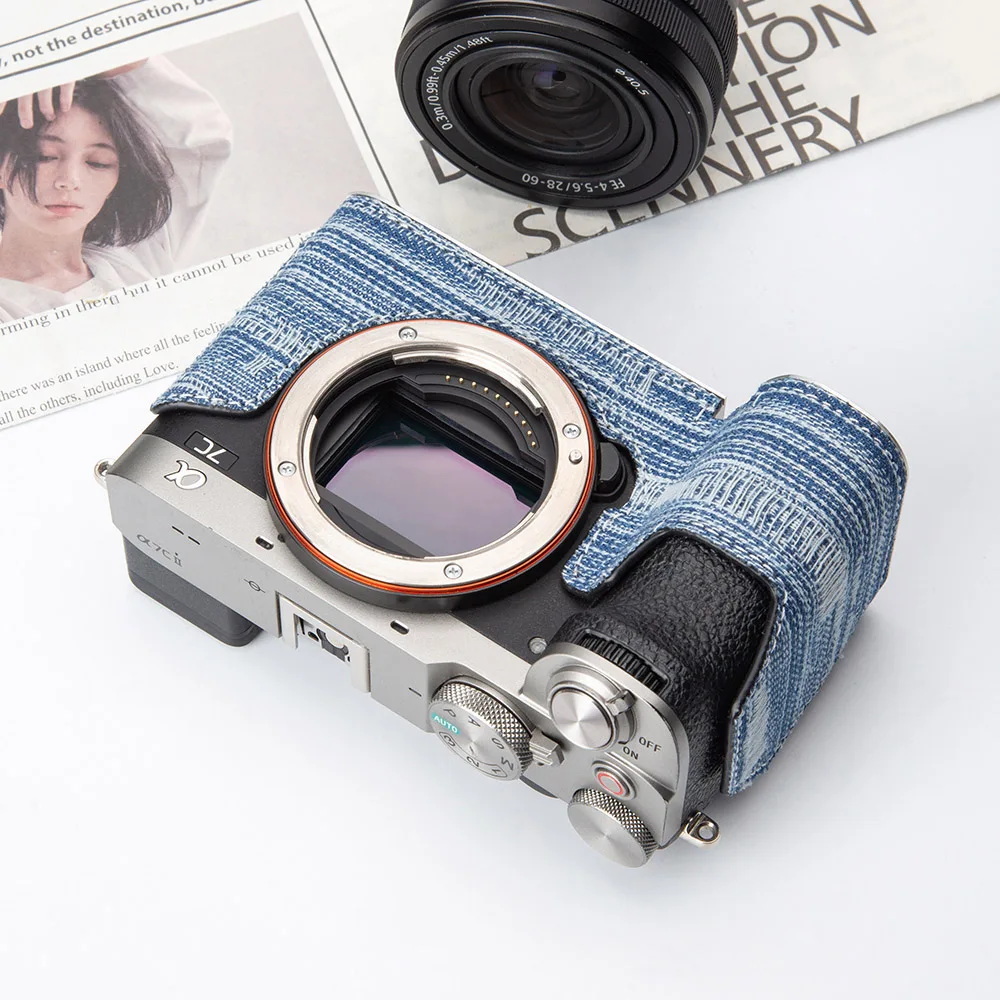 For Sony ILCE-7CM2 Alpha 7C II Case Vintage Denim Material Camera Bag A7C2 Vintage Handmade Protective Case A7CM2 Case