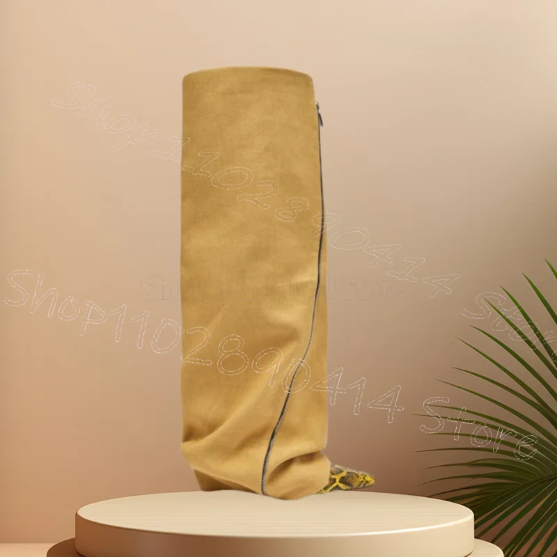Yellow Snakeskin Print Zipper Pointed Toe Boots Slip On Women Shoes Wedges Heel New Party Feast Dating 2026 Zapatos Para Mujere
