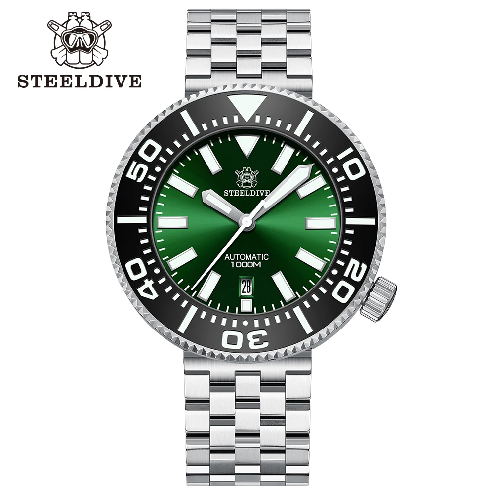 STEELDIVE Brand SD1976P 48MM Oversize One-piece Case Ceramic Bezel Insert Sunray Dial 1000M Waterproof NH35 Automatic Dive Watch