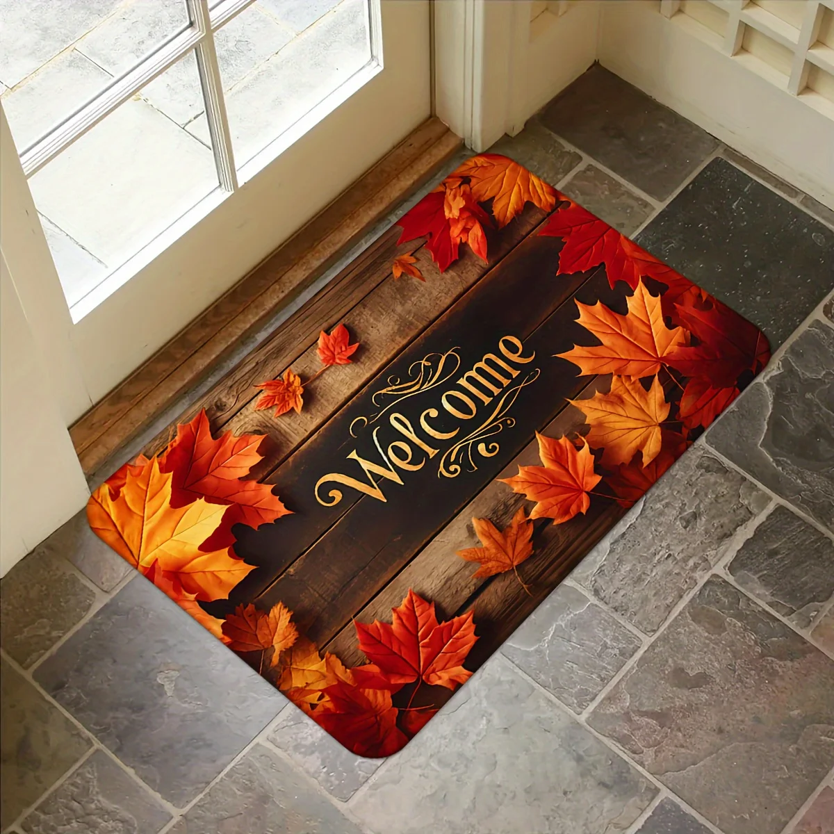 Autumn Maple Leaves Welcome Doormat Home Decor Living Room Bedroom Kitchen Laundry Entrance Non-slip Rug Thanksgiving Decoration