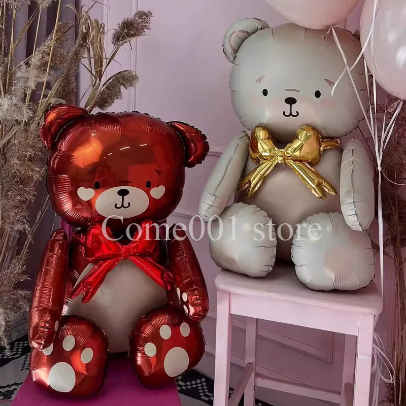 Golden Assemble Button Bow Cream Bear Boys Girls Birthday Gift Ballons Cute Baby Shower Happy Birthday Party Decorations Balloon