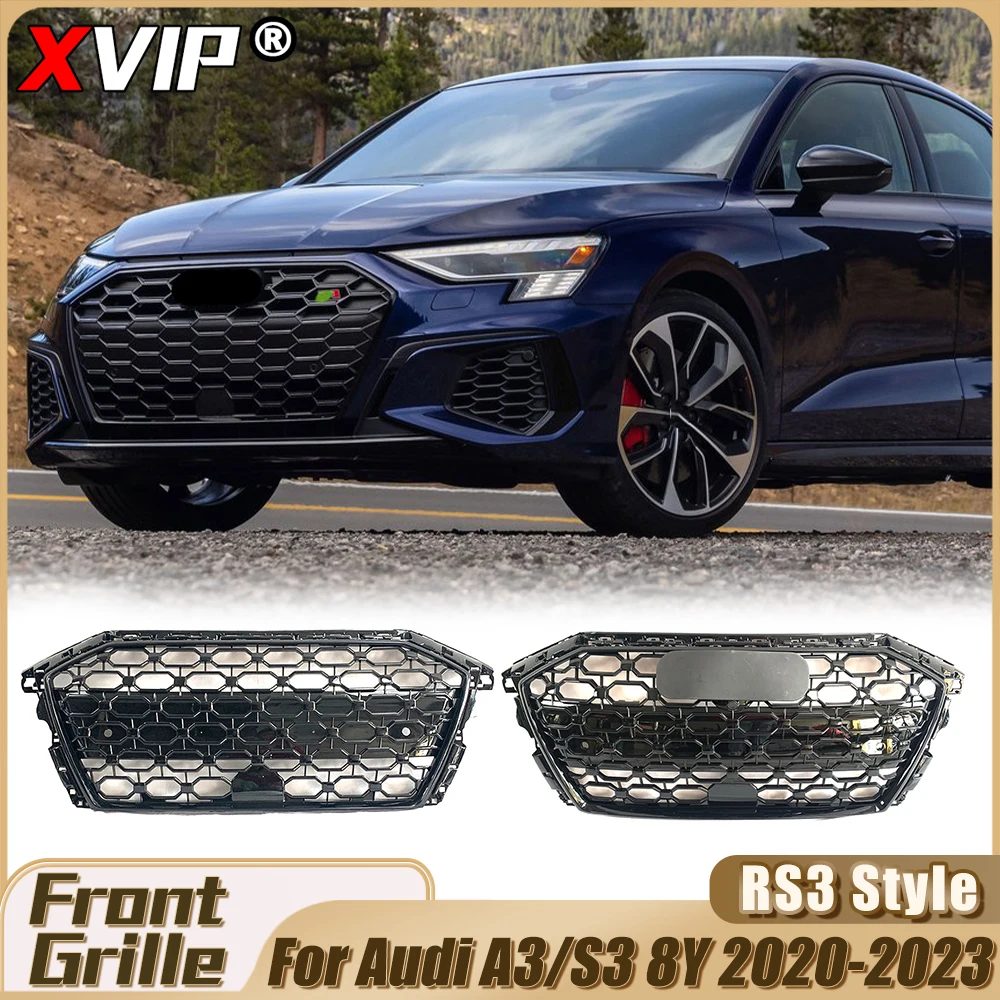 

XVIP All Glossy Black RS3 Style Front Bumper Grilles For Audi A3 S3 8Y Facelift 20-23 ABS Upper Grille Car Exterior Decoration