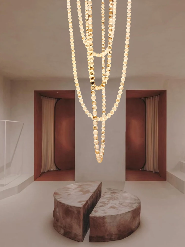 The Missing Necklace 6cm Marble High Ceiling Chandelier Lustre Alabaster Suspension Luminaire Lampen For Living Room Staircase