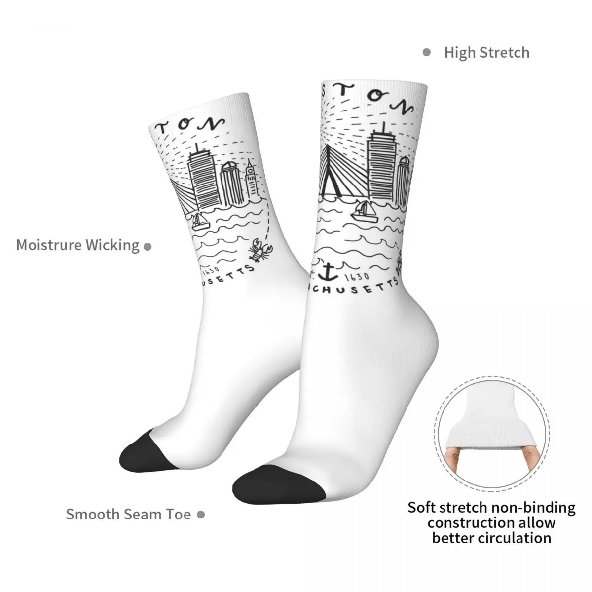 بوسطن ماس أفق كولاج الجوارب Harajuku جوارب امتصاص العرق كل موسم الجوارب الطويلة لهدايا عيد الميلاد الرجل المرأة